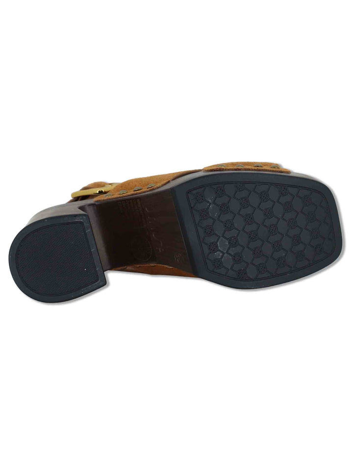 Sandali donna slingback in pelle cuoio con zeppa alta in legno OBRA BS NEW CUOIO Unisa 