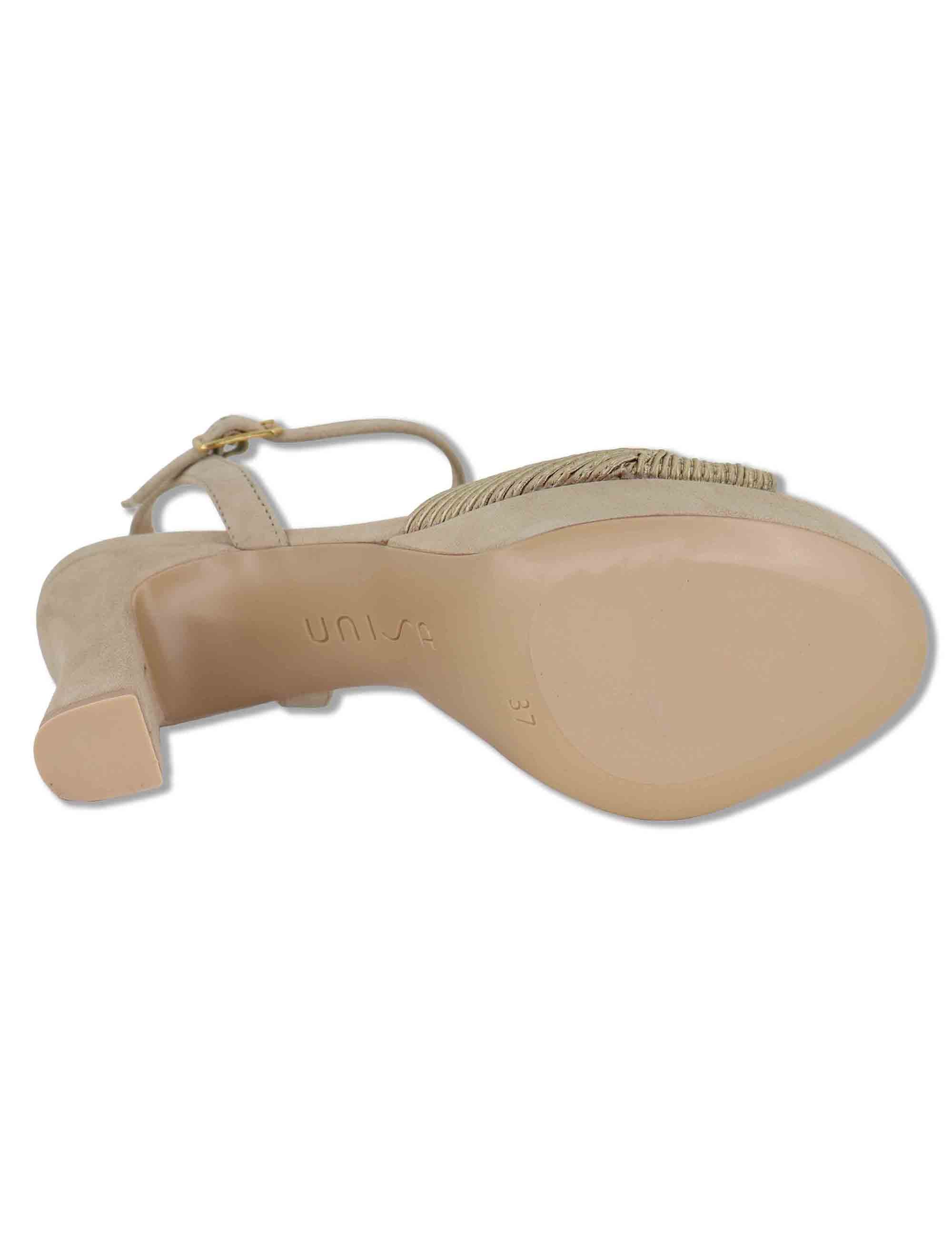 Sandali donna in pelle e tessuto taupe con cinturino tacco alto e plateau OJEDA SOU MUMM/SKIN Unisa 