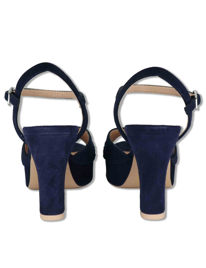 Sandali donna in pelle e tessuto blu con cinturino tacco alto e plateau OJEDA SOU OCEAN Unisa 