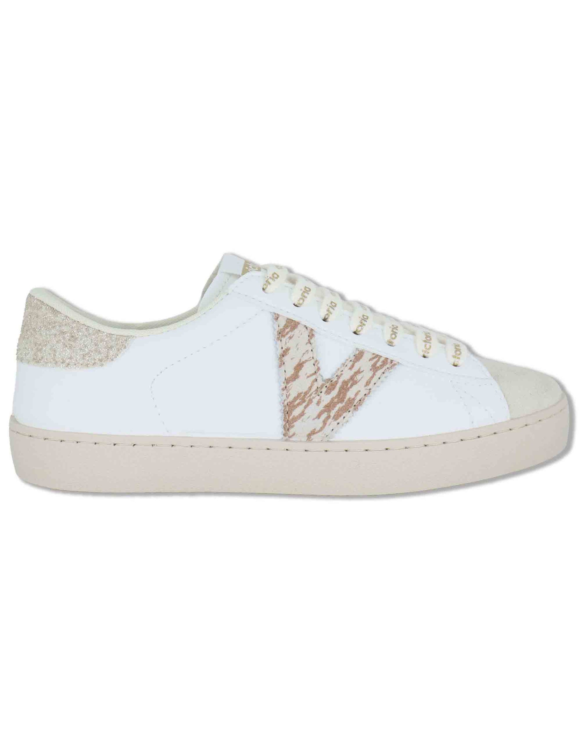 Sneakers donna Berlin in pelle bianca con logo in cavallino 1126238 594_Platino Victoria 