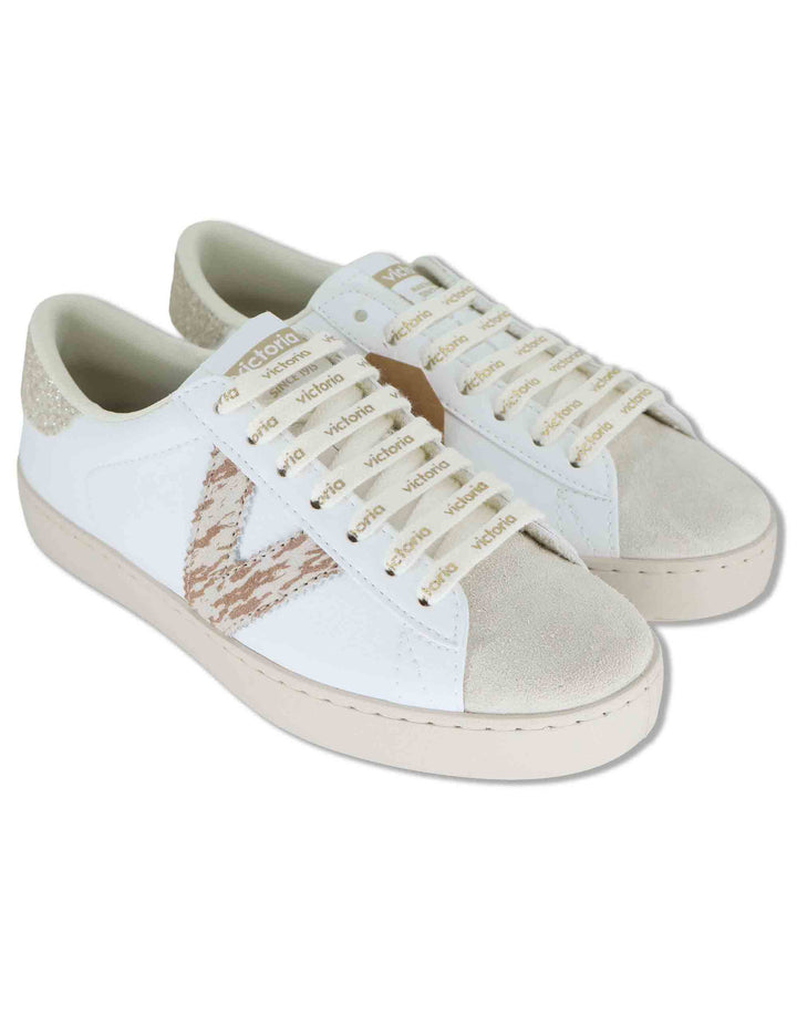 Sneakers donna Berlin in pelle bianca con logo in cavallino 1126238 594_Platino Victoria 