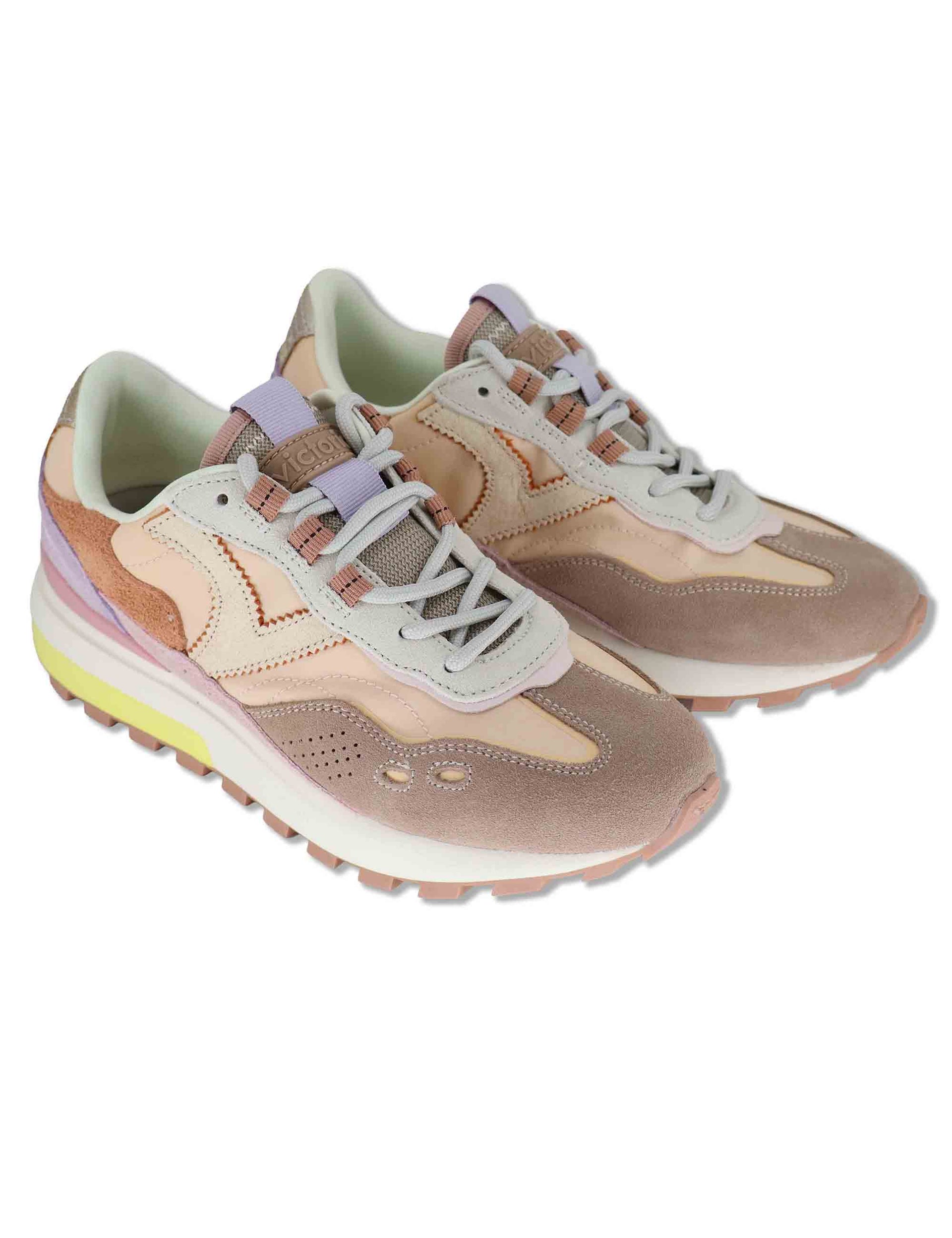 Sneakers donna Luna in pelle e camoscio rosa con suola running 1156116 42_Rosa Victoria 