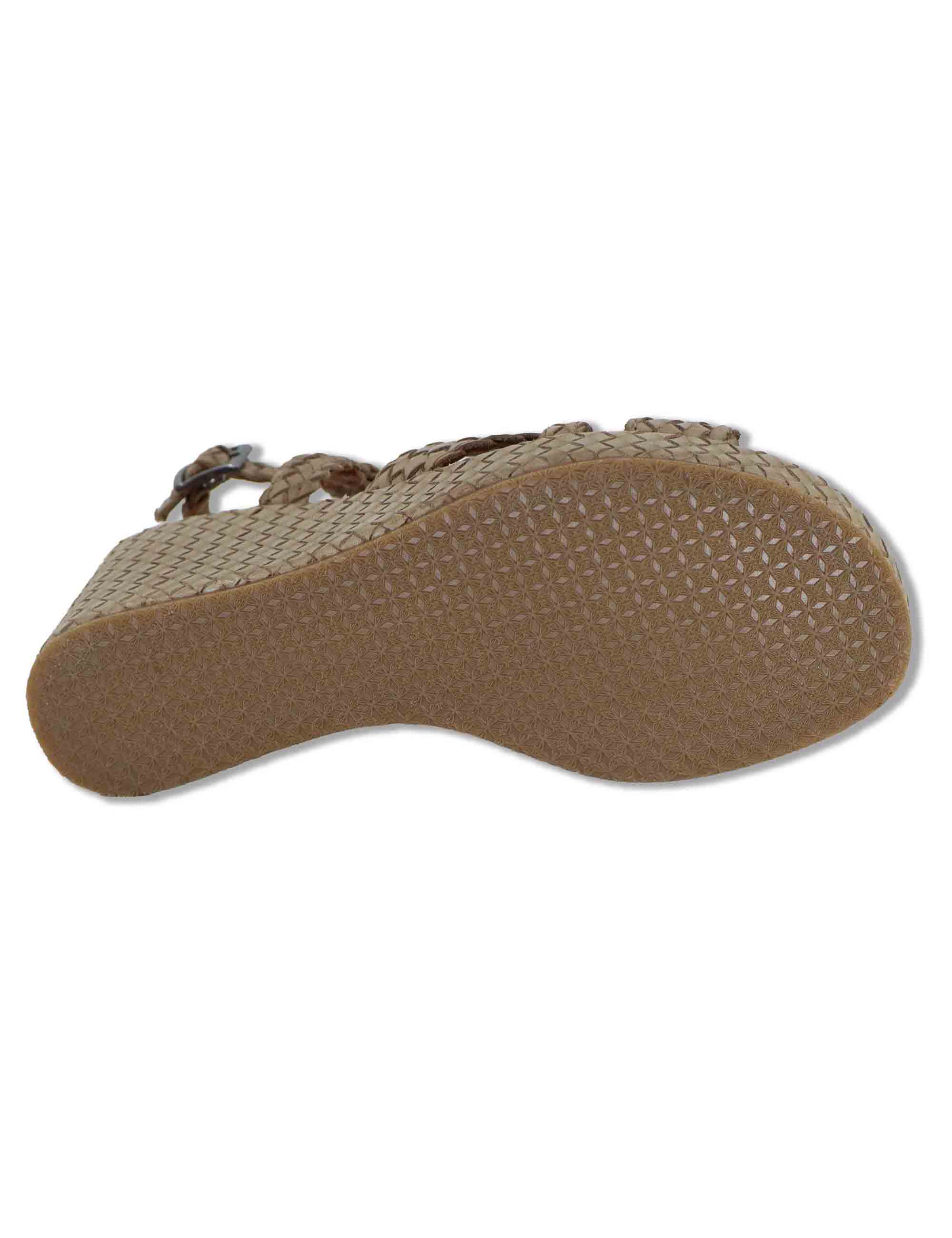 Sandali donna slingback in pelle intrecciata taupe con zeppa alta WD319R24 500022 Vueva 