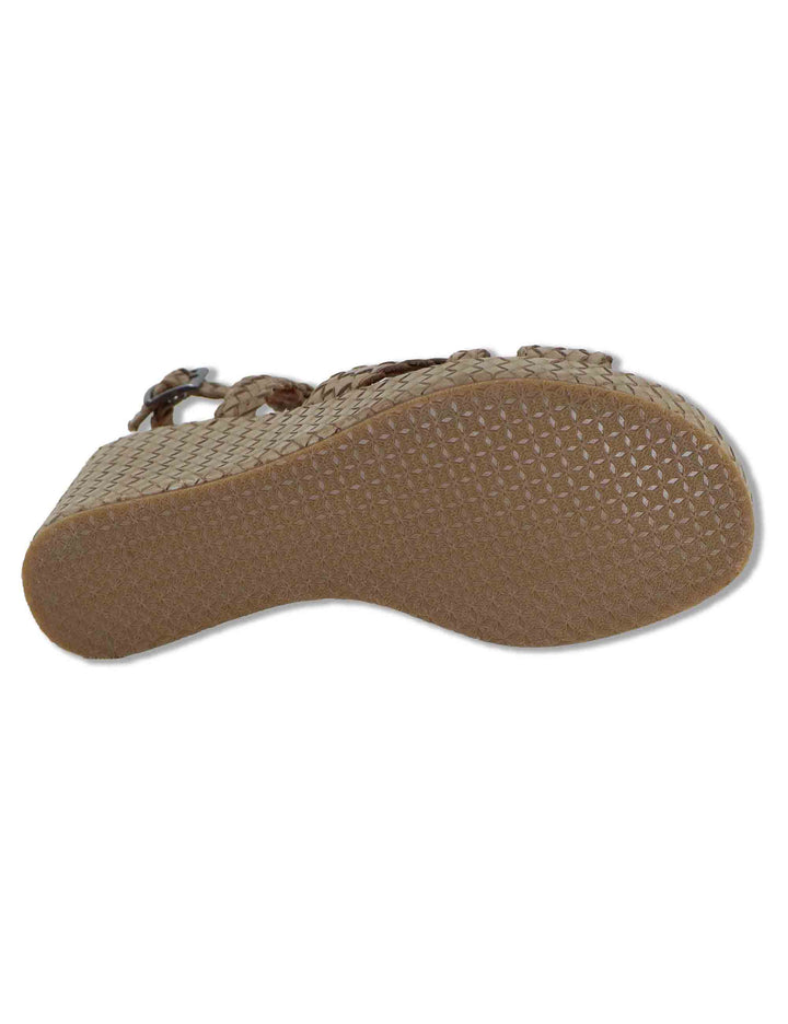 Sandali donna slingback in pelle intrecciata taupe con zeppa alta WD319R24 500022 Vueva 