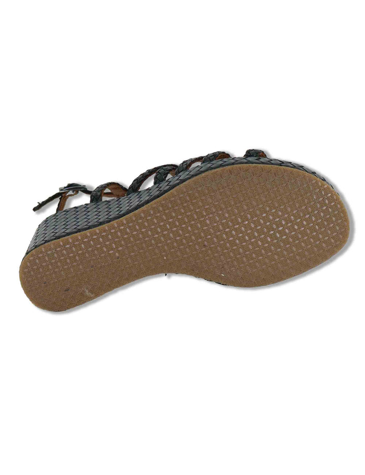 Sandali donna in pelle intrecciata nera con zeppa alta WD319R29 500007 Vueva 