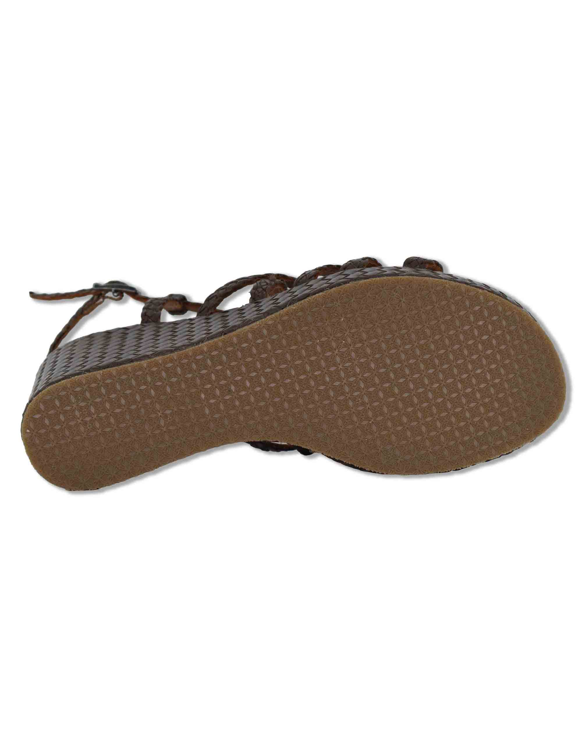 Sandali donna in pelle intrecciata marrone con zeppa alta WD319R29 500011 Vueva 
