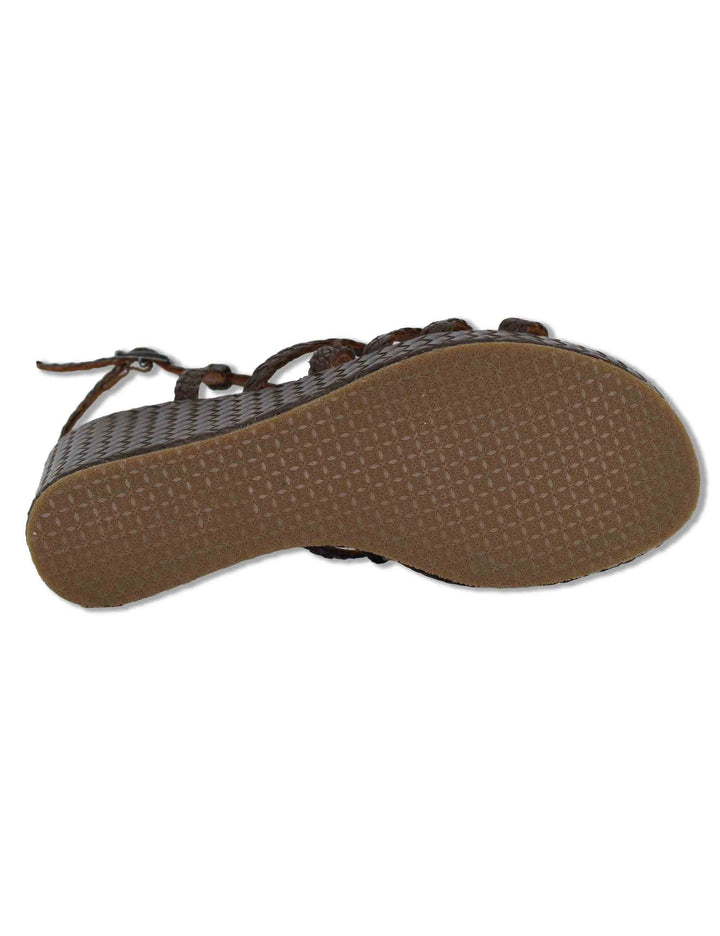 Sandali donna in pelle intrecciata marrone con zeppa alta WD319R29 500011 Vueva 