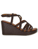 Brown woven leather high wedge slingback Women WD319R29 500011