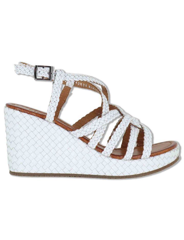 Sandali donna in pelle intrecciata bianca con zeppa alta WD319R29 500051 Vueva 