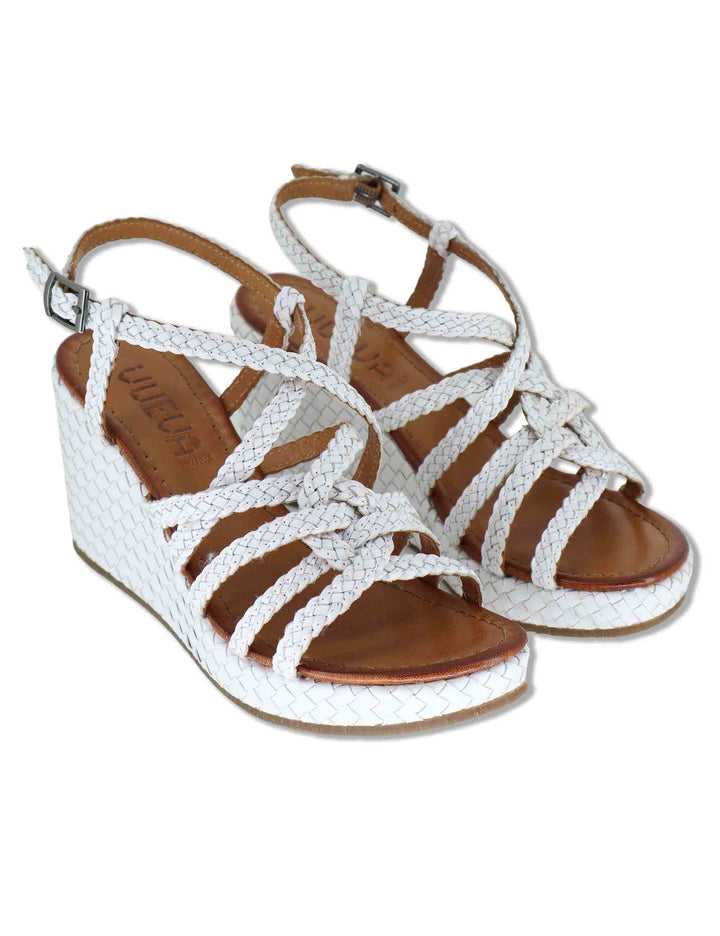 Sandali donna in pelle intrecciata bianca con zeppa alta WD319R29 500051 Vueva 