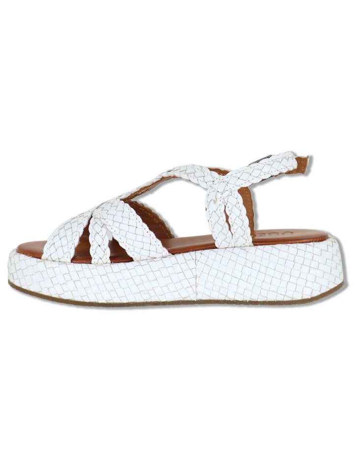 Sandali donna in pelle intrecciata bianca con cinturino e zeppa media WD511R03 500013 Vueva 