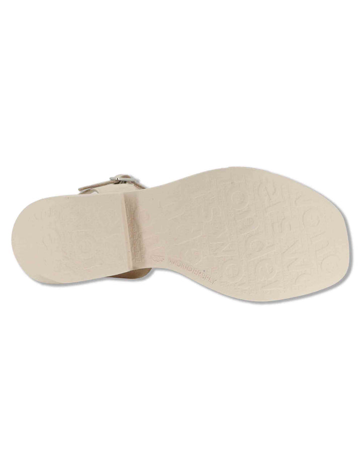 Sandali donna in pelle beige con cinturino alla caviglia e zeppa in gomma B-1001 020 Wonders 