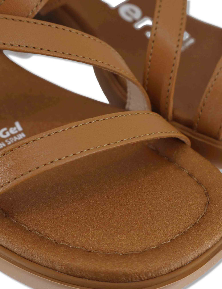 Sandali slingback donna in pelle cuoio con tacco medio e sottopiede soft D-2303 014 Wonders 