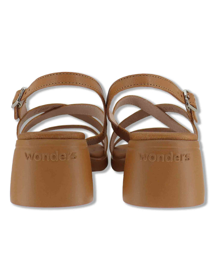 Sandali slingback donna in pelle cuoio con tacco medio e sottopiede soft D-2303 014 Wonders 