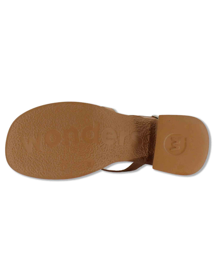 Sandali slingback donna in pelle cuoio con tacco medio e sottopiede soft D-2303 014 Wonders 