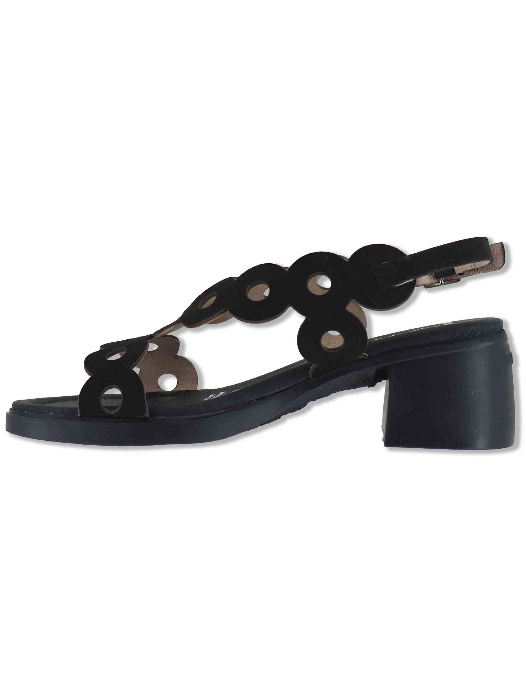 Sandali donna slingback in pelle nera con tacco in gomma ultra soft D-2306 001 Wonders 