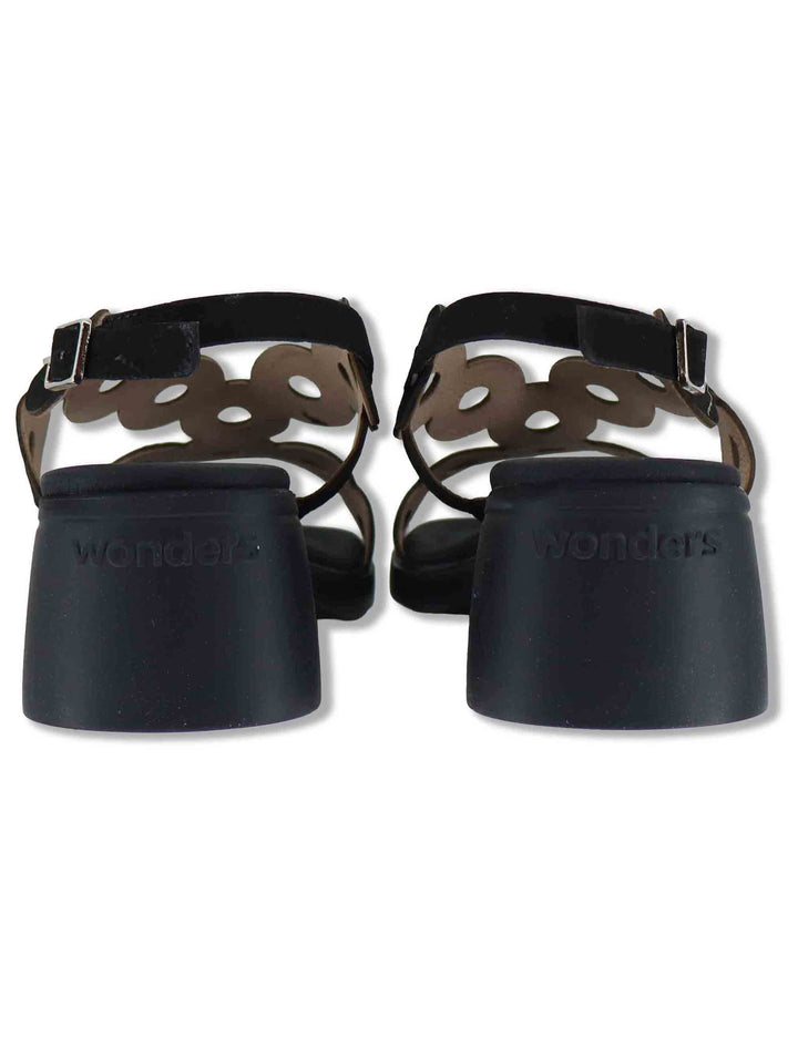 Sandali donna slingback in pelle nera con tacco in gomma ultra soft D-2306 001 Wonders 