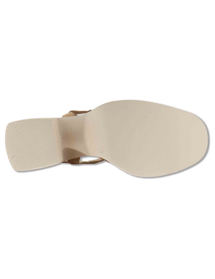Sandali donna in pelle beige con cinturino alla caviglia e zeppa alta in gomma H-4991 011 Wonders 