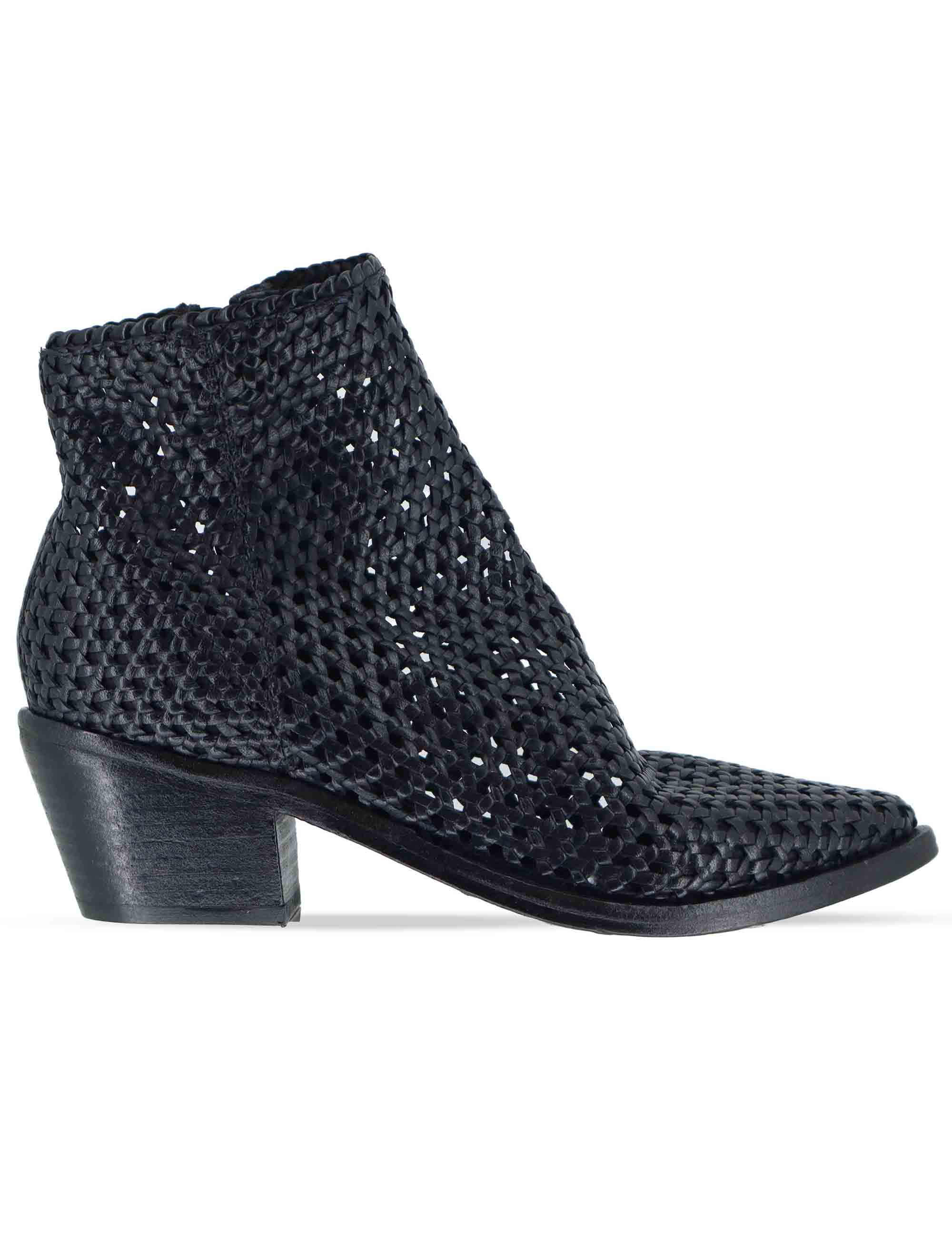 Stivaletti donna in pelle intrecciata nera con tacco messicano 261-303-19 BLACK Zolfo 