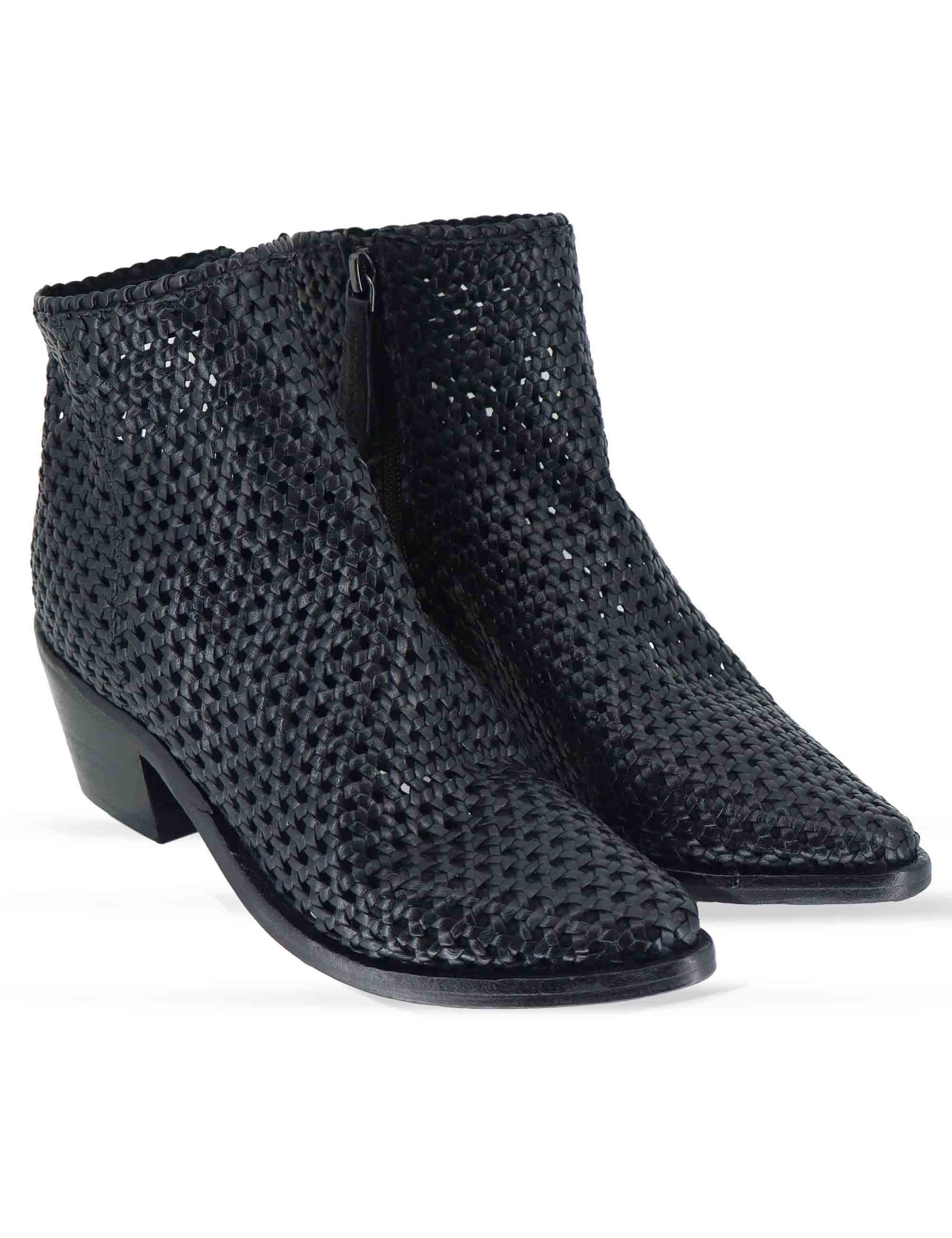Stivaletti donna in pelle intrecciata nera con tacco messicano 261-303-19 BLACK Zolfo 