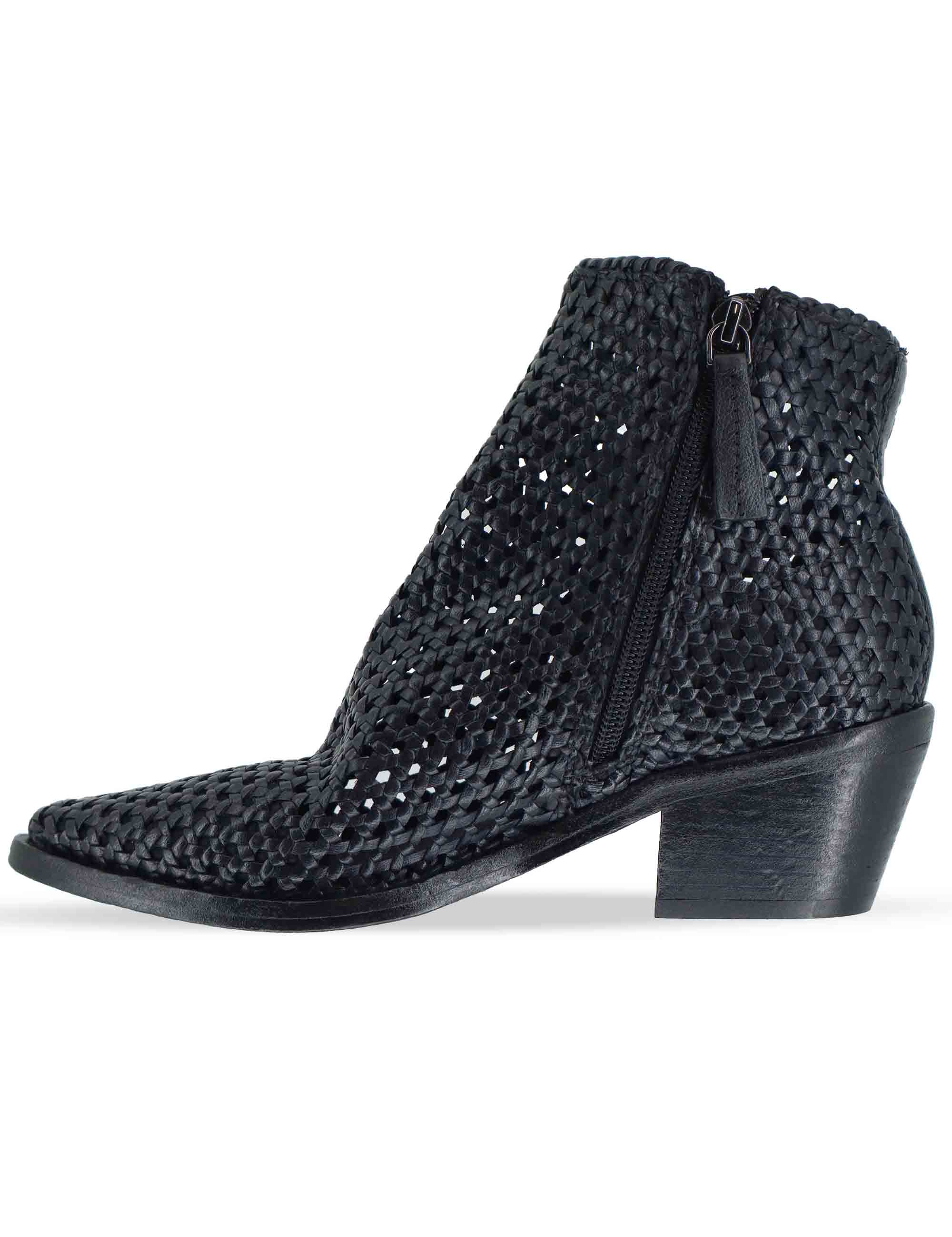 Stivaletti donna in pelle intrecciata nera con tacco messicano 261-303-19 BLACK Zolfo 
