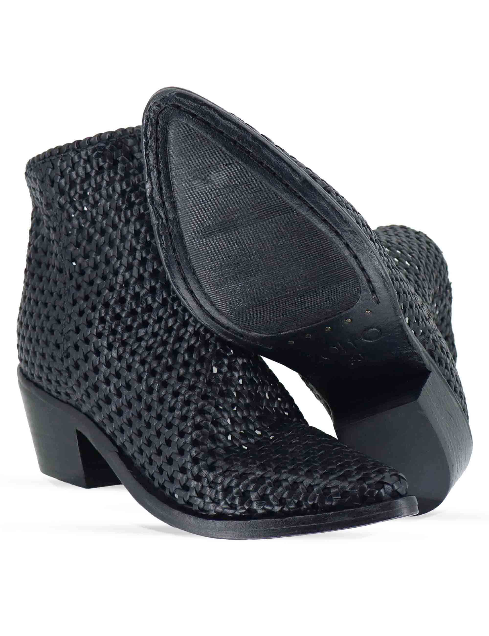 Stivaletti donna in pelle intrecciata nera con tacco messicano 261-303-19 BLACK Zolfo 