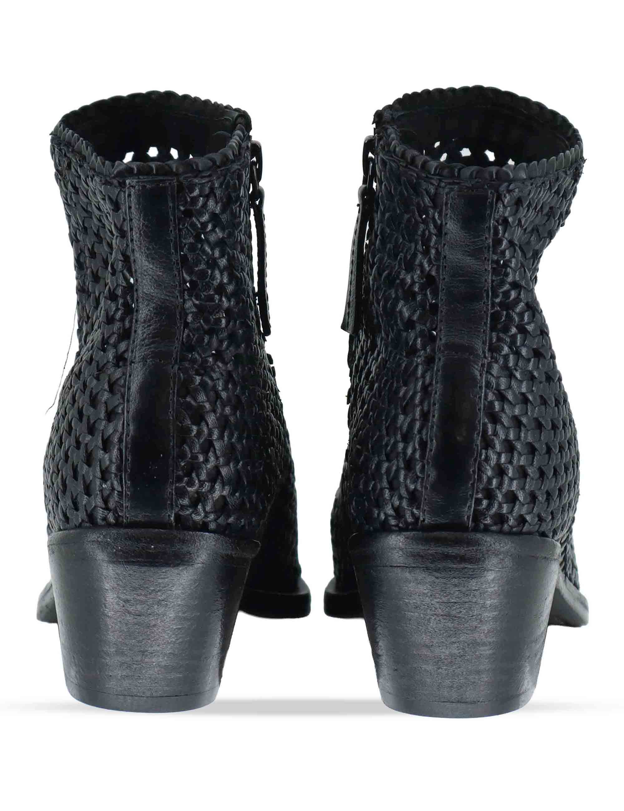 Stivaletti donna in pelle intrecciata nera con tacco messicano 261-303-19 BLACK Zolfo 
