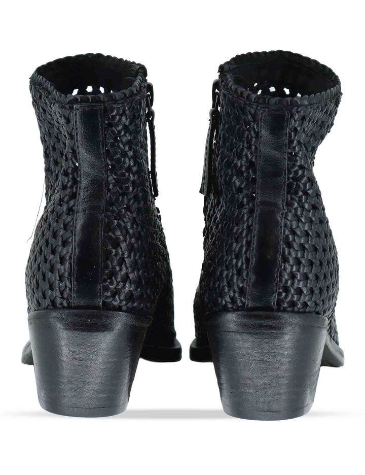 Stivaletti donna in pelle intrecciata nera con tacco messicano 261-303-19 BLACK Zolfo 