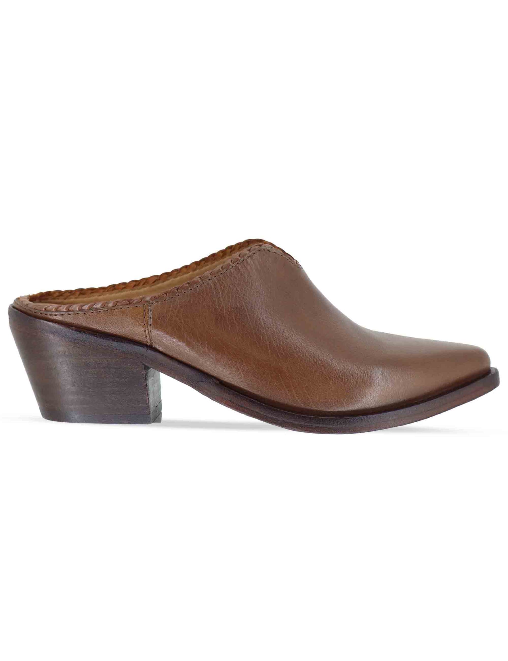 Sabot donna in pelle cuoio con tacco in cuoio e punta a punta 261-303-23 MOCHA Zolfo 