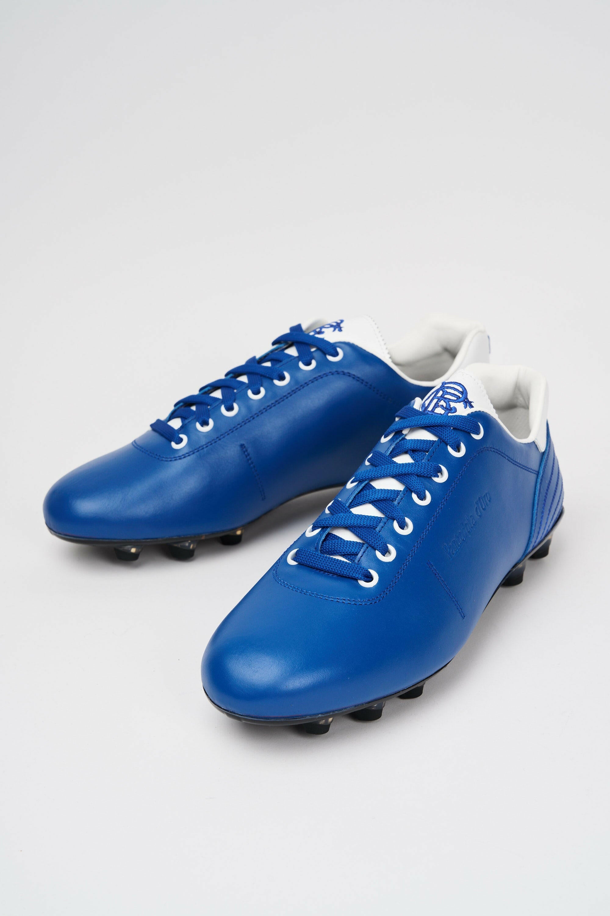 Scarpe da calcio in pelle Lazzarini in pelle blu limited edition Glasgow Rangers.