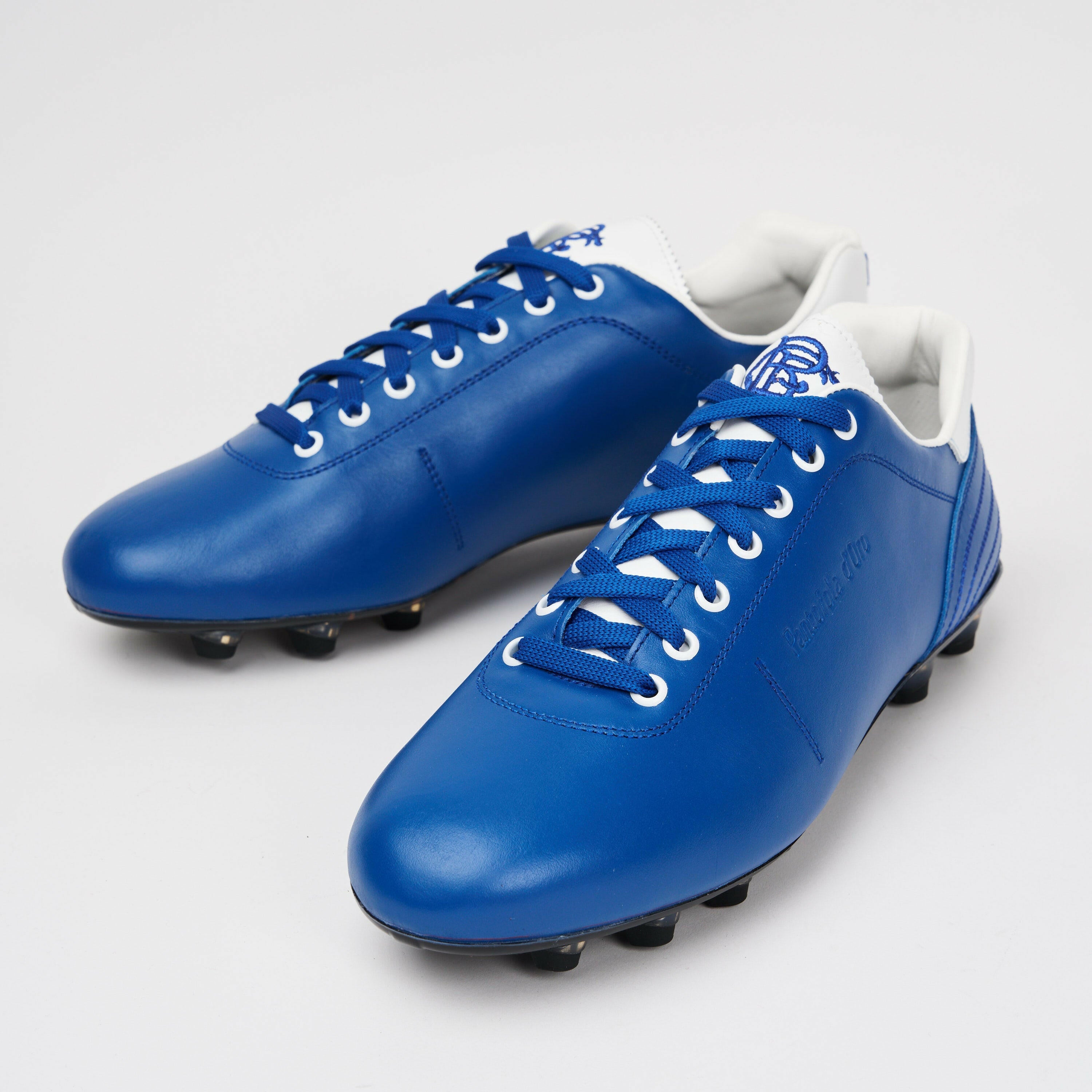 Scarpe da calcio in pelle Lazzarini in pelle blu limited edition Glasgow Rangers.