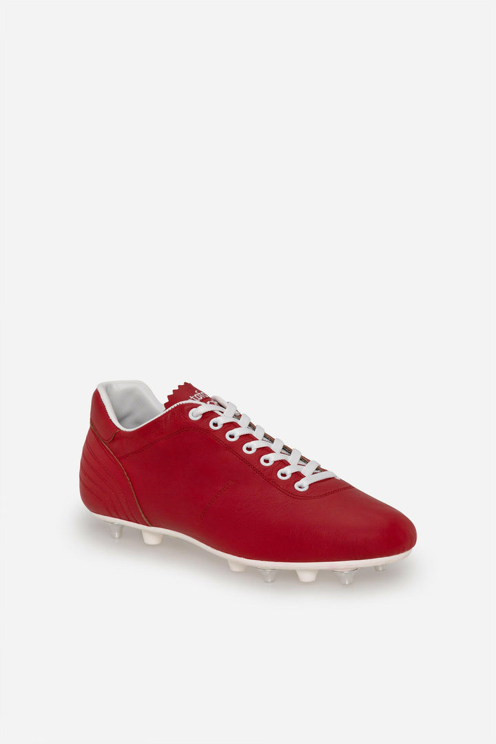 Scarpe da calcio Lazzarini in pelle rossa.