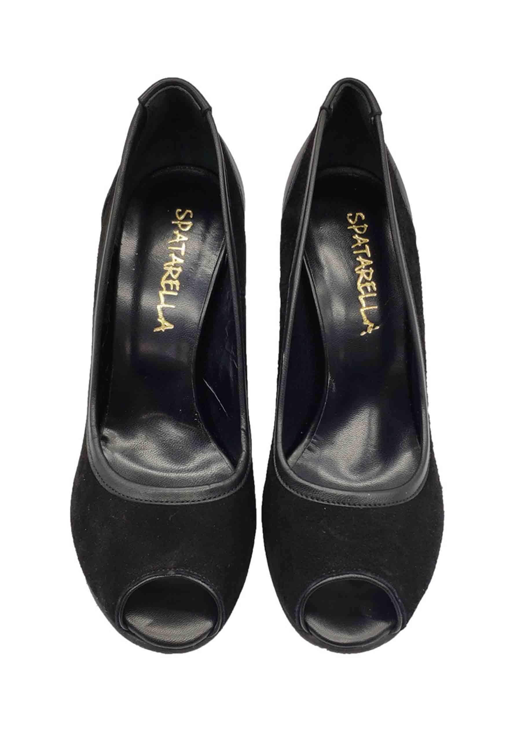 Calzature Donna Décolleté Open Toe In Camoscio e Pelle Nera Tacco Alto F2808 NERO Spatarella 