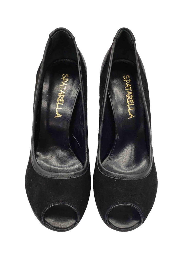 Calzature Donna Décolleté Open Toe In Camoscio e Pelle Nera Tacco Alto F2808 NERO Spatarella 