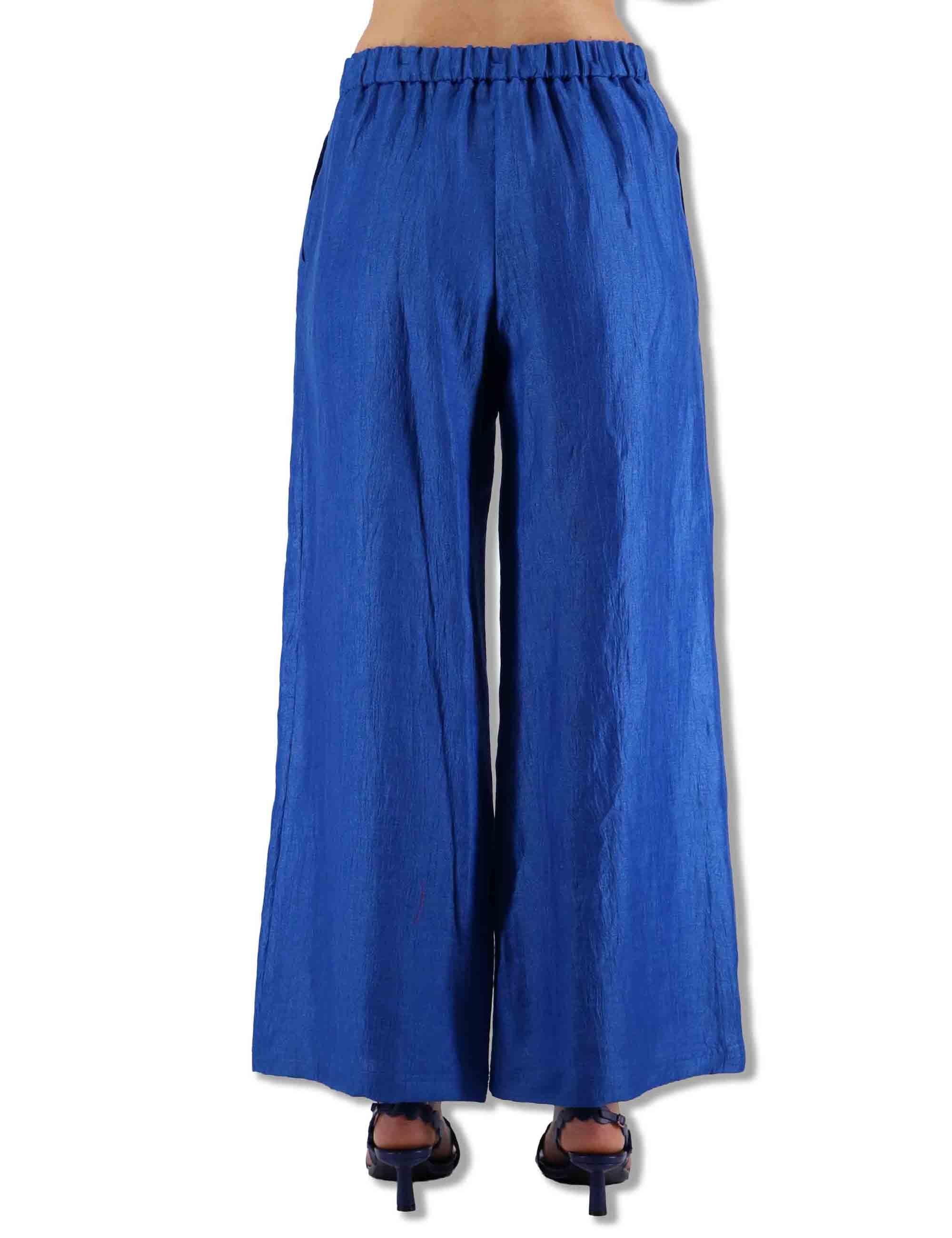 Pantaloni donna Jacquard in lino monocolore blu con tasche laterali JH805340102 80059 Maliparmi 