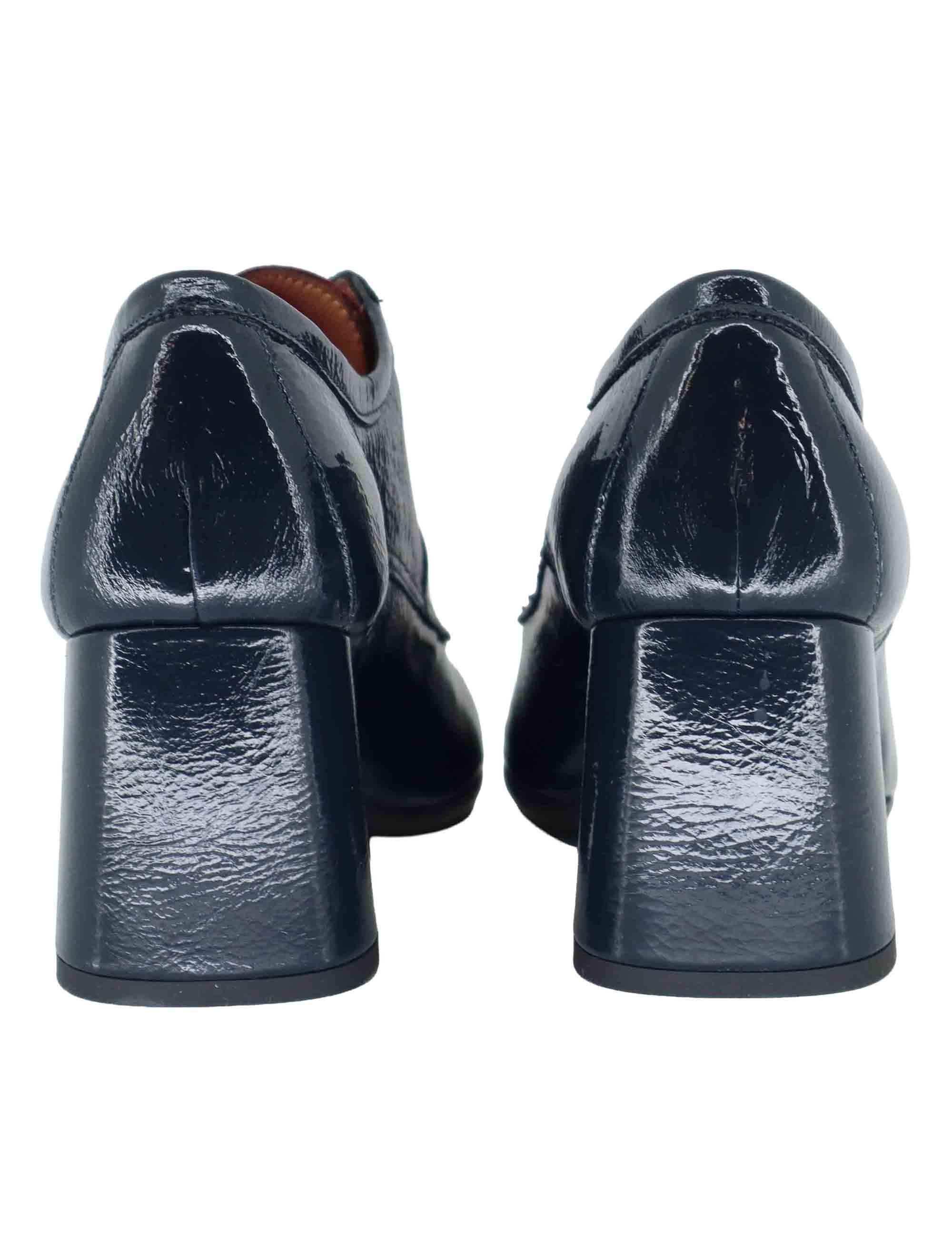 Stringate donna in pelle blu bicolore con tacco alto 5115Z 016 Les Venues 