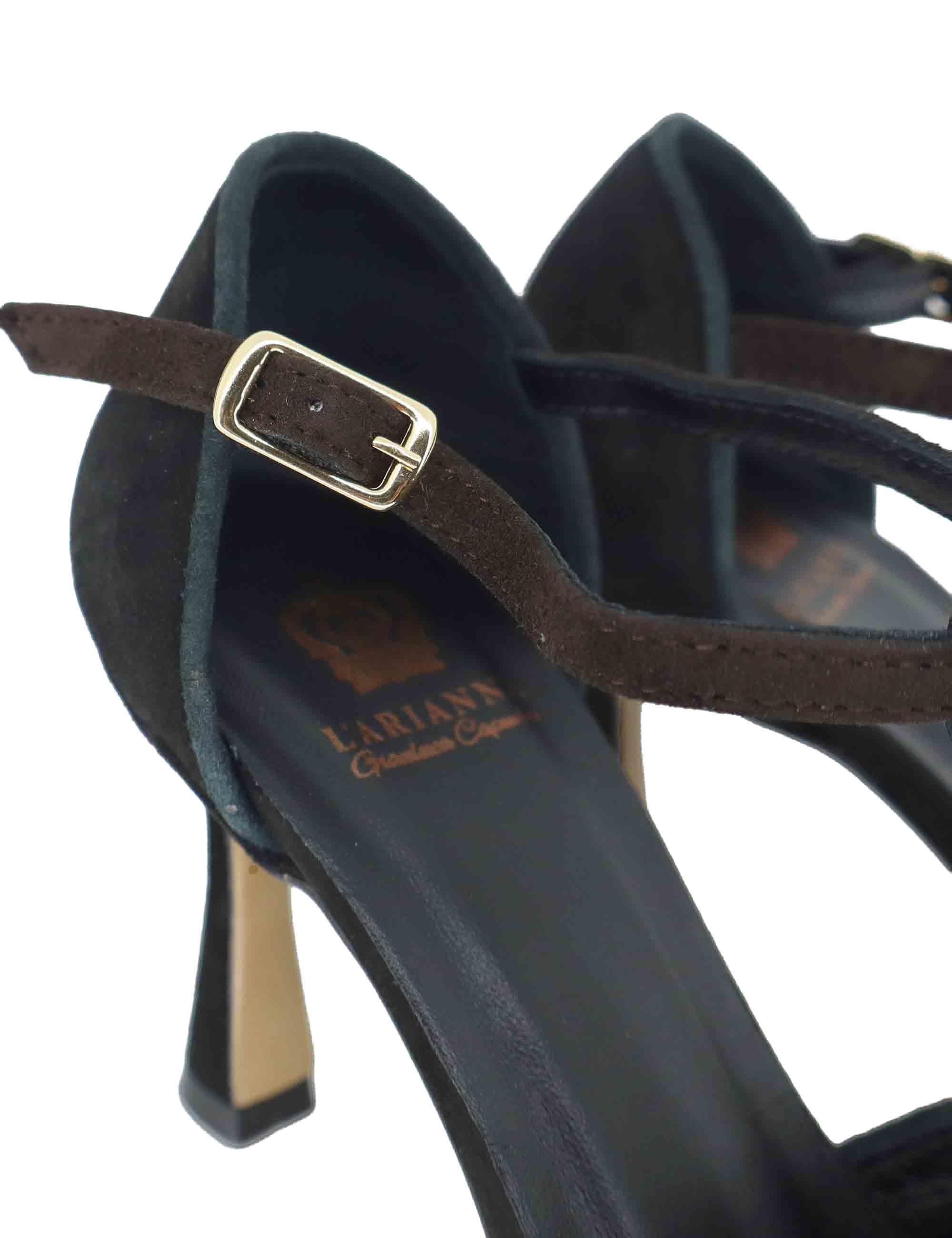 Decollete donna Mary Jane in camoscio marrone e nero con tacco alto TG1660/RT 014 L'Arianna 