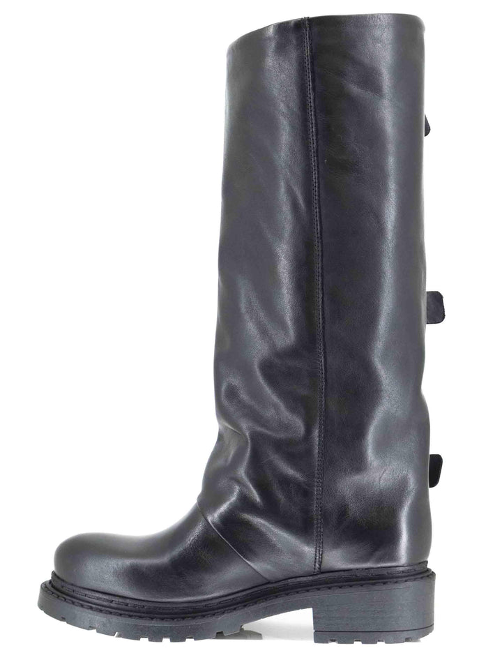 Stivali anfibi donna in pelle nera con fibbie laterali SPMA2460 001 Spatarella 