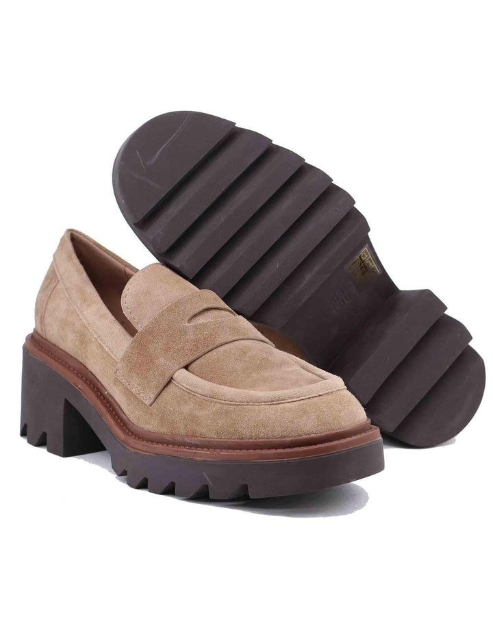 Mocassini donna in camoscio taupe con suola alta 582Z30VK 95 Bibi Lou 