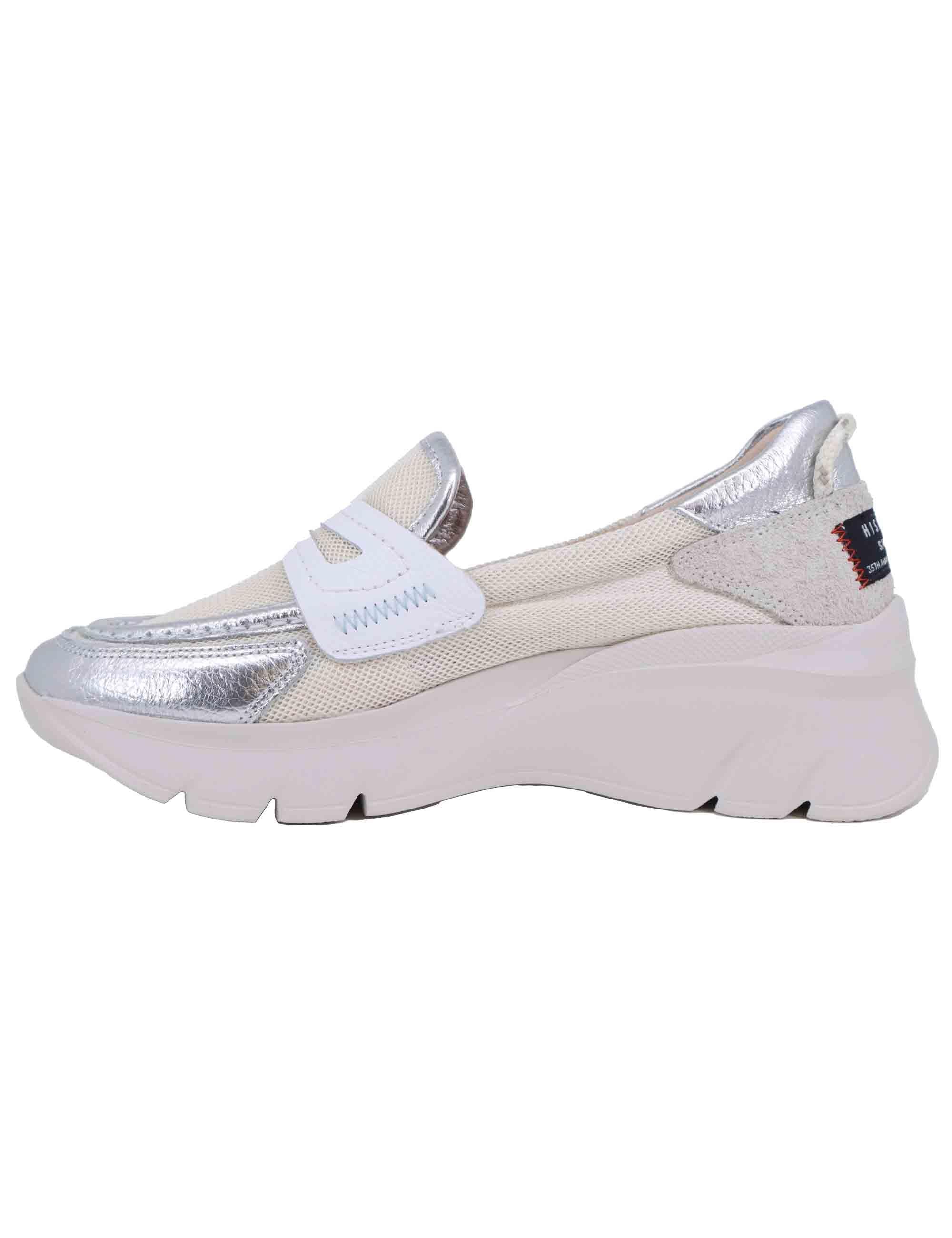 Mocassini donna in tessuto bianco con zeppa in gomma HV254001 C001 Hispanitas 