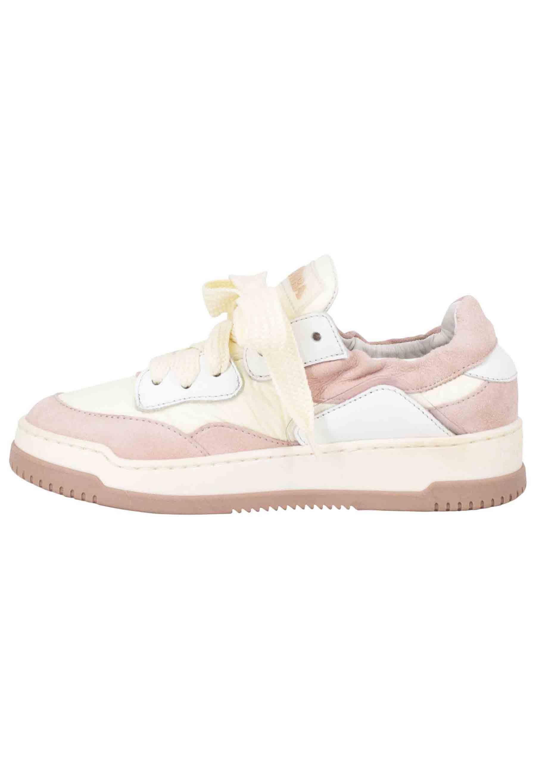 Sneakers donna in pelle beige e rosa con fondo gomma MEET 033 Andia Fora 