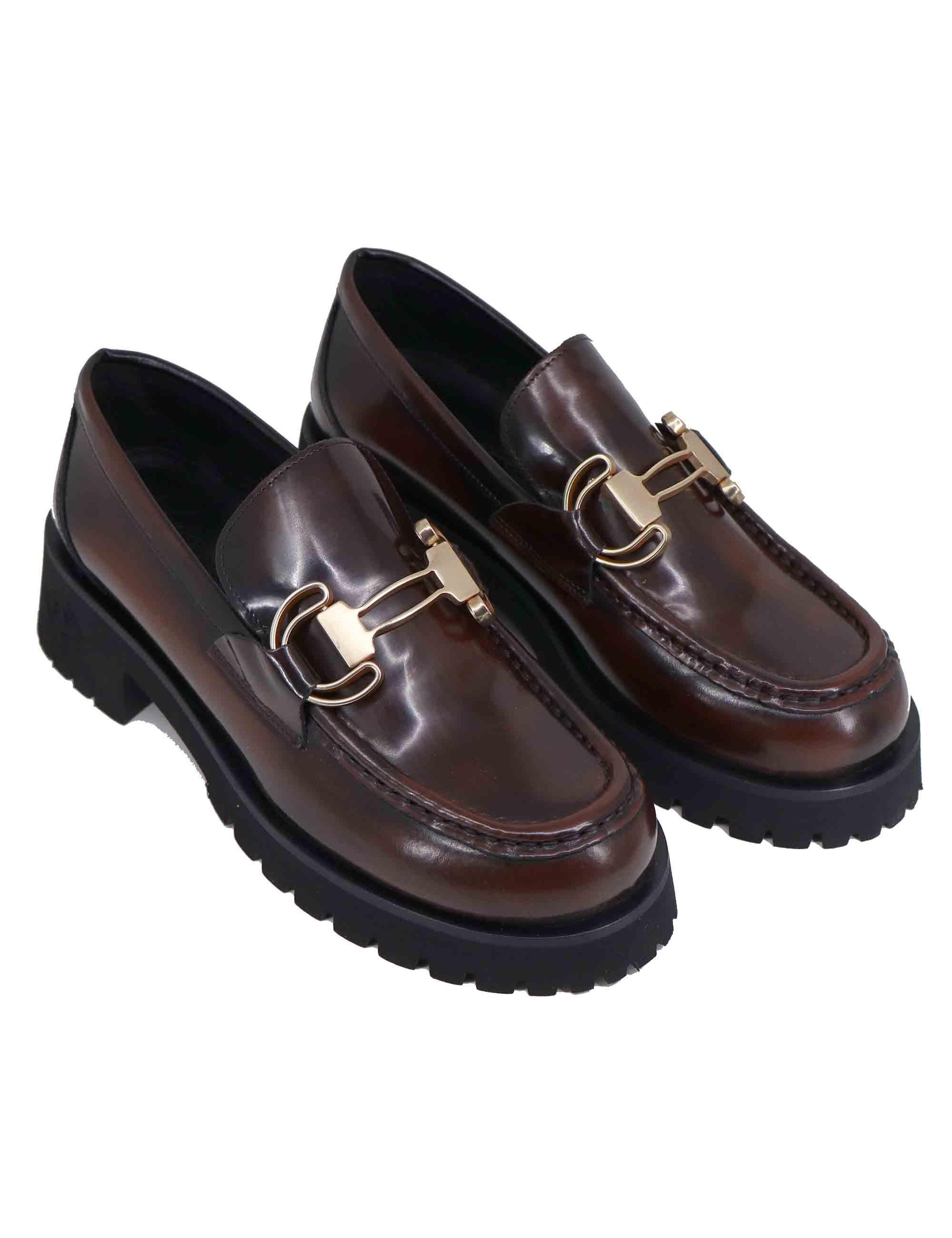 Mocassini donna in pelle cuoio con morsetto suola carrarmato JMC50 014 Poesie Veneziane 