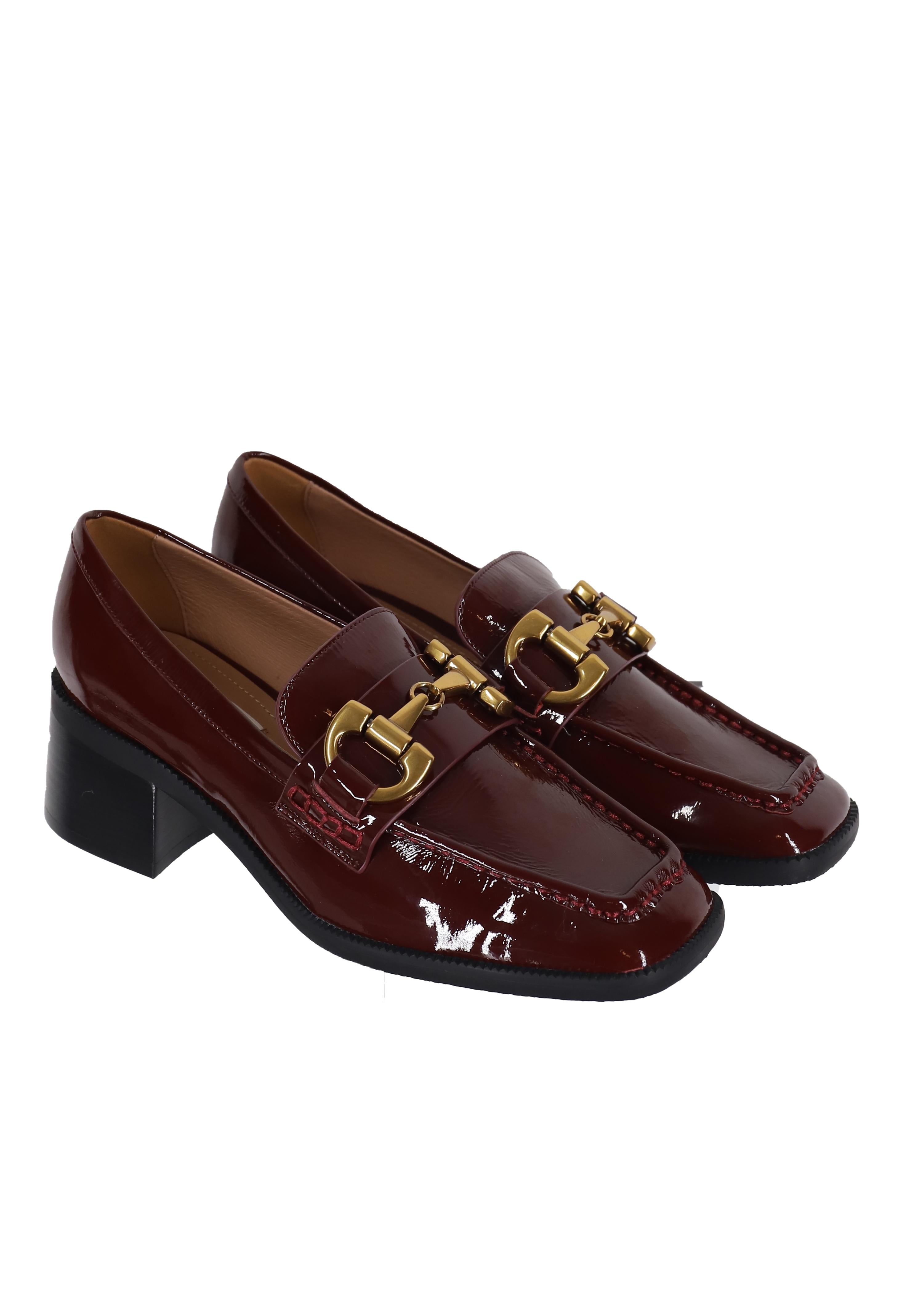 Mocassini donna in pelle bordeaux lucida con morsetto in oro Tiana 532Z21VK 018 Bibi Lou 