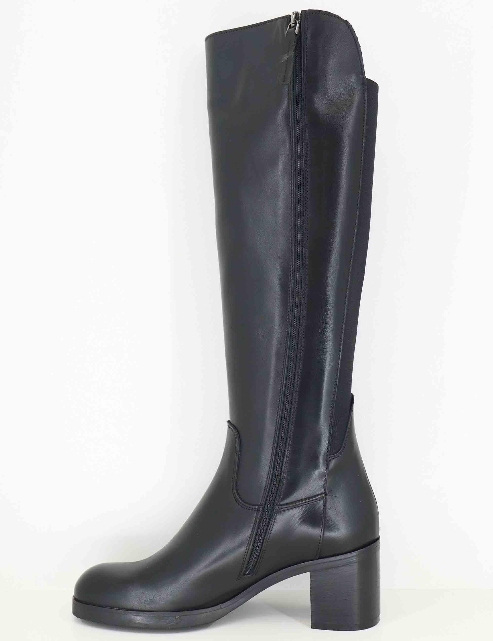 Stivali donna in pelle nera con elastico posteriore e tacco alto SPST3001 001 Spatarella 