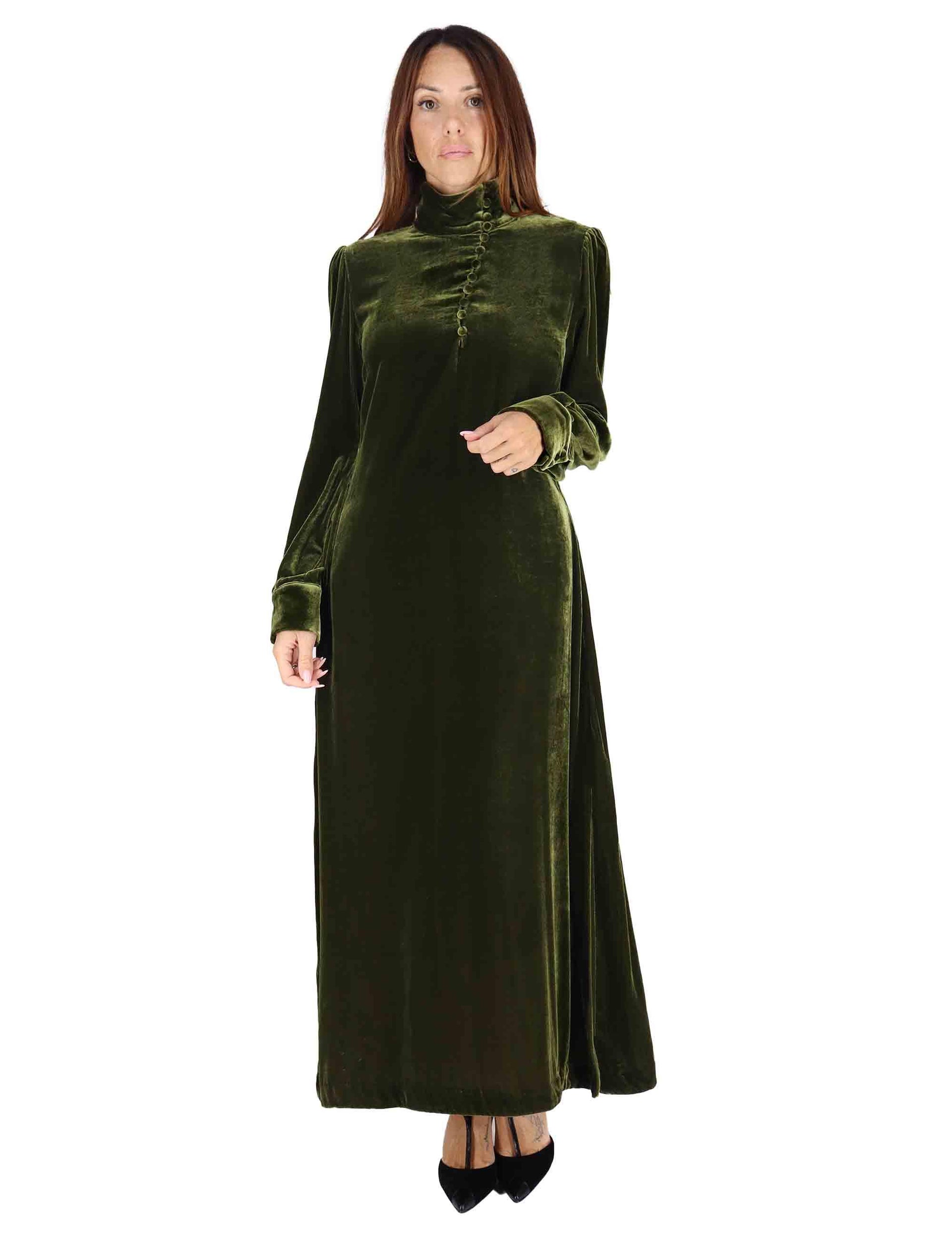Abiti lunghi donna Fluid Velvet in velluto verde JF667761026 60004 Maliparmi 