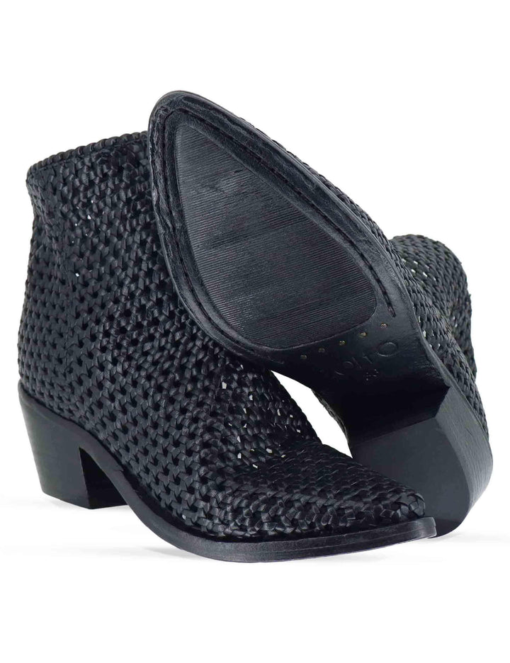 Stivaletti donna in pelle intrecciata nera con tacco messicano 261-303-19 BLACK Zolfo 