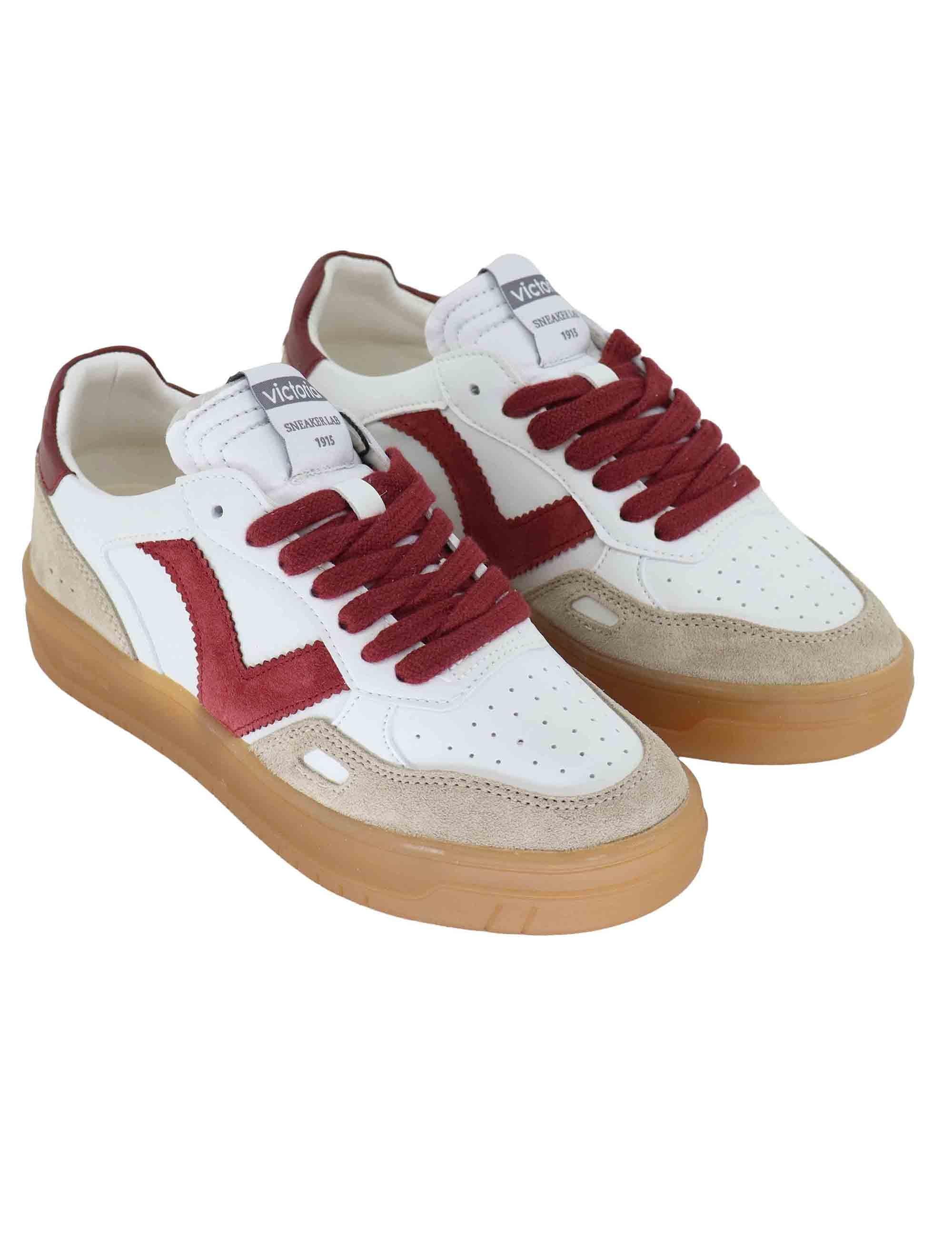 Sneakers donna in pelle bianca con logo in camoscio 1257125 Rojo Victoria 