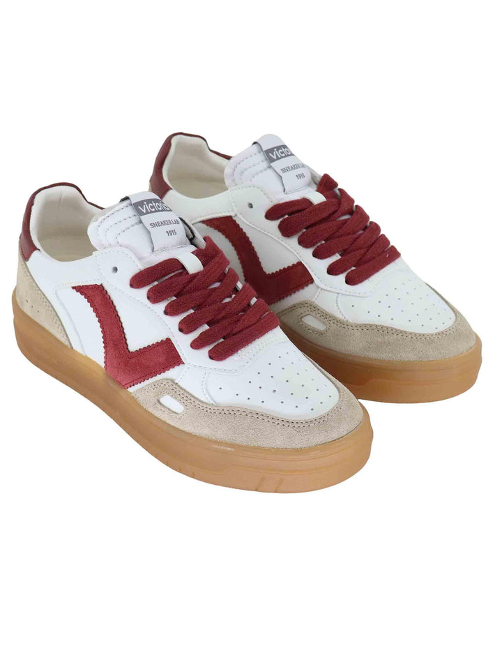 Sneakers donna in pelle bianca con logo in camoscio 1257125 Rojo Victoria 