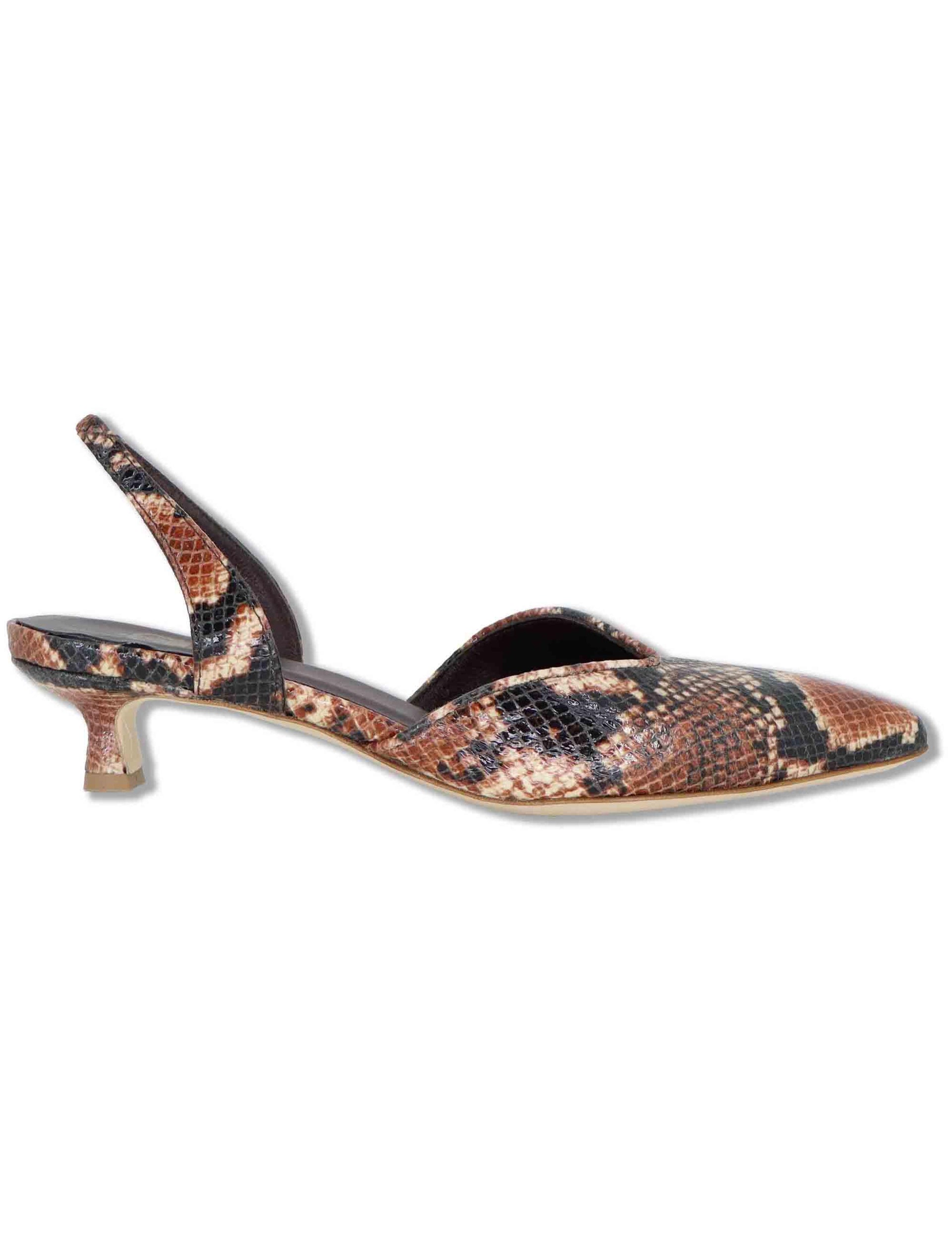 Decollete slingback donna in pelle cuoio stampata con tacco basso CH2533/RT 014 L'Arianna 