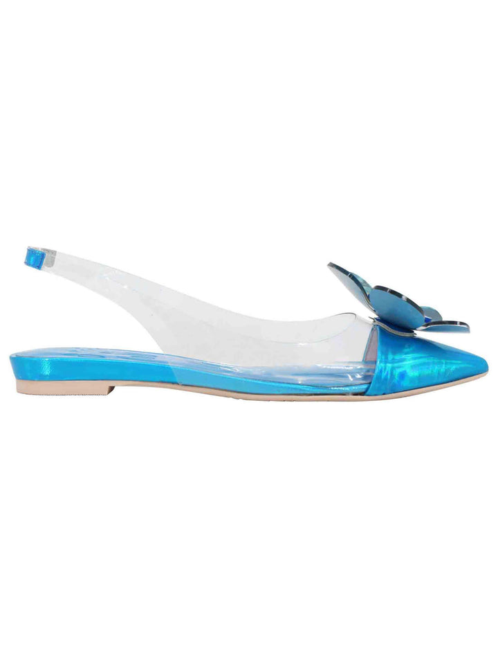 Sandali slingback bassi donna in plexy con riporti in pelle blu 7676 002 Ras 